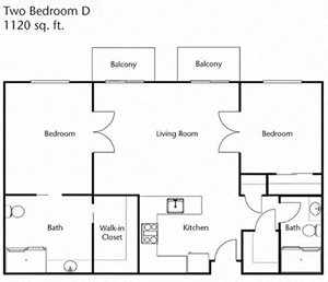 Two Bed Two Bath Floor Plan at Cogir of Rohnert Park, Rohnert Park, CA